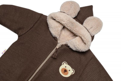 Oteplená pletená kombinéza s rukavičkama Teddy Bear, dvouvrstvá - hnědá,vel.62 - 62 (2-3m)