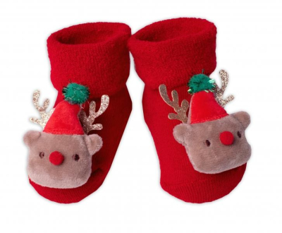 Kojenecké vánoční froté ponožky Sob, červené, vel. 68/80 - 68-80 (6-12m)
