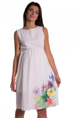 Těhotenské šaty bez rukávů s potiskem květin - ecru, vel. XL - XL (42)