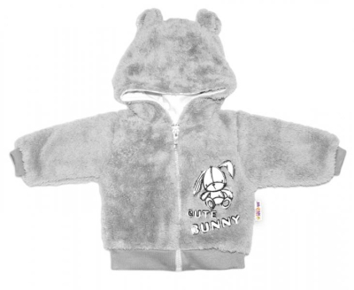 Zimní kabátek chlupáčková bundička s kapucí Cute Bunny - šedá - 56 (1-2m)