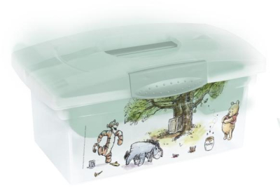 Přenosný box s organizérem Medvídek Pú a přátelé Keeeper, transparentní/zelená