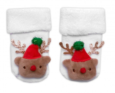 Kojenecké vánoční froté ponožky Sob, bílé, vel. 68/80 - 68-80 (6-12m) - bílé - 56-68 (0-6 m)