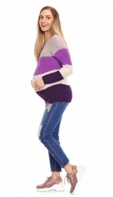 Teploučký těhotenský svetr, široké pruhy - fialová - UNI