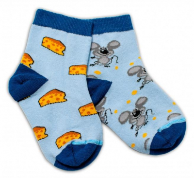 Bavlněné veselé ponožky Myška a sýr - světle modré, vel. 122/128 - 122-128 (6-8r)
