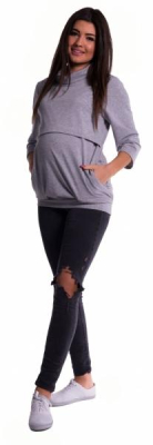 Těhotenské a kojící teplákové triko - šedý melír - XL (42)