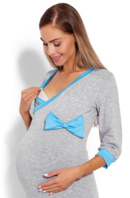 Pohodlná těhotenská, kojící noční košile s mašlí - šedá, vel. XXL - XXL (44)