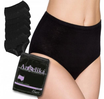 Bavlněné kalhotky Angelika s vysokým pasem, 6ks v balení - černé, vel. M - M (38)