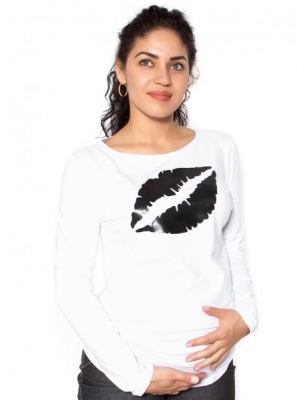Těhotenské triko dlouhý rukáv Kiss - bílé - S - S (36)