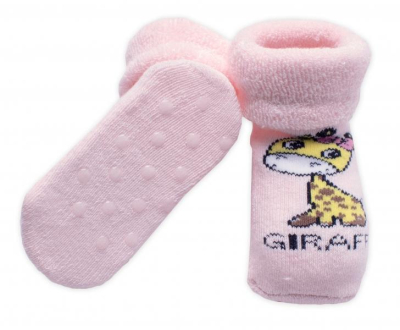 Kojenecké froté ponožky s ABS Giraffe, - růžové, vel. 80/86 - 80-86 (12-18m)