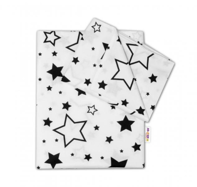 2-dílné bavlněné povlečení - Černé hvězdy a hvězdičky - bílý - 120x90