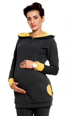 Těhotenská/kojící mikina s kapucí, Gianna - grafit/žlutá, vel. - M - M (38)