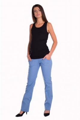 Bavlněné, těhotenské kalhoty s kapsami - sv. modré - S (36)