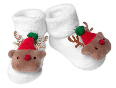 Kojenecké vánoční froté ponožky Sob, bílé, vel. 68/80 - 68-80 (6-12m)