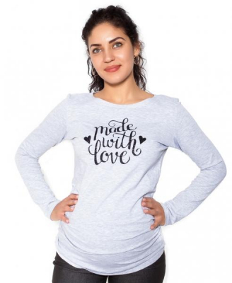 Těhotenské triko dlouhý rukáv Made with Love - šedé - XL - XL (42)