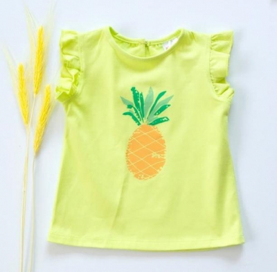 Dětské bavlněné triko, krátký rukáv - Ananas - limetka - 68 (3-6m)