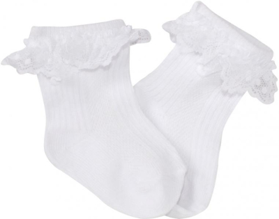 Bavlněné ponožky s krajkovým volánkem - bílé, vel. 86/92 - 15-18