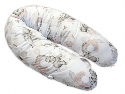 Kojící bavlněný polštář - relaxační poduška Slon a Duha, bílý