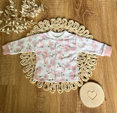 Novorozenecká bavlněná košilka, kabátek, Mamatti, Květy višní - smetanovo/pudrová - 56 (1-2m)