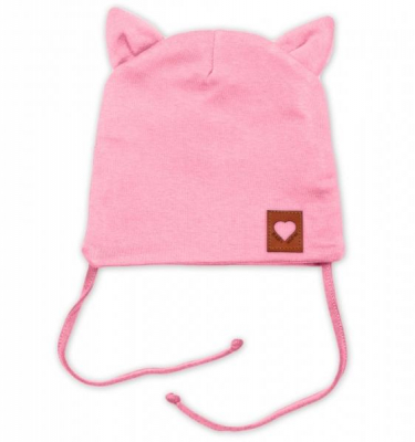 Bavlněná dvouvrstvá čepice s oušky na zavazování FOX - růžová, vel. 68/74 - 68-74 (6-9m)