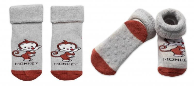 Kojenecké froté ponožky s ABS Monkey, - šedé - 56-62 (0-3m)