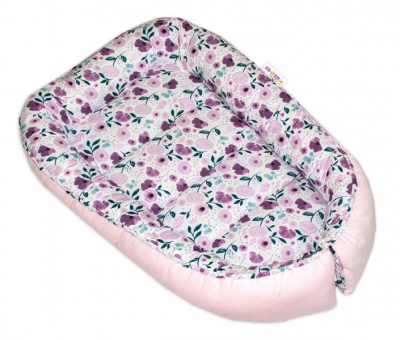 Maxi oboustranné hnízdečko Velvet pro miminko Luční kvítky - růžové