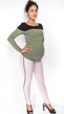 Těhotenské kalhoty s lampasem - sv. růžové, vel. - M - M (38)
