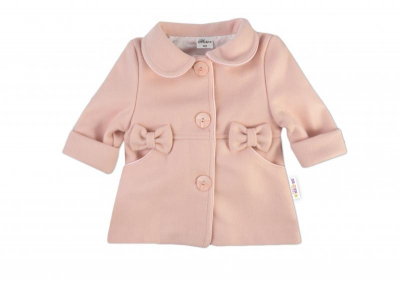 Děts, vel. 80 - 80 (9-12m) - Dětský flaušový kabátek s mašličkami, pudrově růžový, vel. 80 - 80 (9-12m)