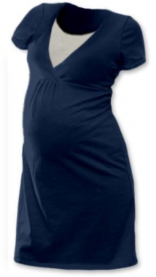 JOŽÁNEK Těhotenská, kojící noční košile JOHANKA krátký rukáv - jeans - L/XL