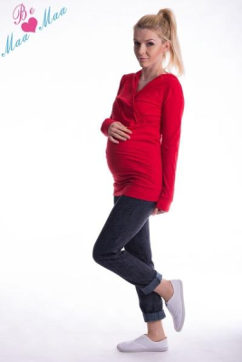 Těhotenská mikina s kapucí OLINA - červená - S/M