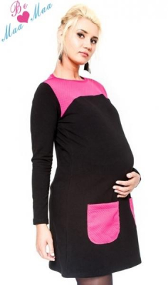 Těhotenské šaty/tunika LIZZA dl. rukáv - černá/růžová - L/XL