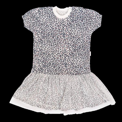 Dětské šaty s tylem, kr. rukáv, Gepardík, bílé se vzorem, vel. 86 - 86 (12-18m)