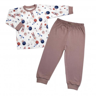 Dětské pyžamo 2D sada, triko + kalhoty, Cosmos, Mrofi - béžová/bílá, vel. 116 - 116 (5-6r)