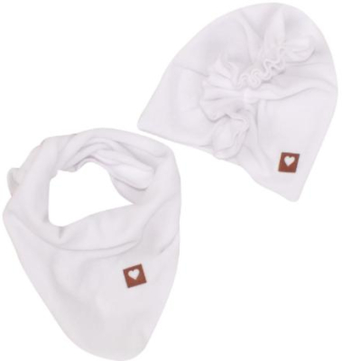 Stylová dětská jarní/podzimní velurová čepice, turban s šátkem, bílá, 80/98 - 80-98 (9-36m)