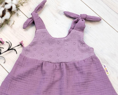 Letní lehoučké mušelínové šaty Summer - lila, levandule - 56-62 (0-3m)