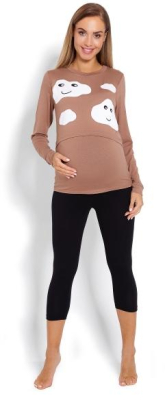 Těhotenské, kojící pyžamo 3/4 mráčky - cappuccino, vel. XXL - XXL (44)