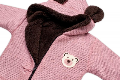 Oteplená pletená bundička Teddy Bear, dvouvrstvá - růžová - 68-74 (6-9m)