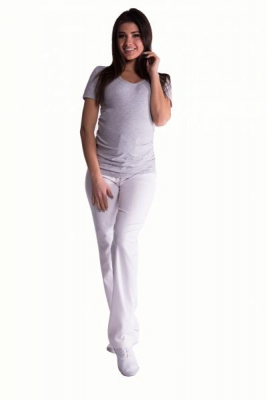 Bavlněné, těhotenské kalhoty s regulovatelným pásem - bílé, vel. XXL - XXL (44)