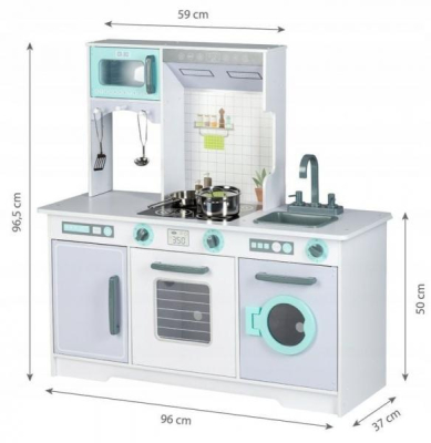 Eco Toys Dřevěná kuchyňka XXL s příslušenstvím, 105 x 44 x 14 cm - šedá, mátová
