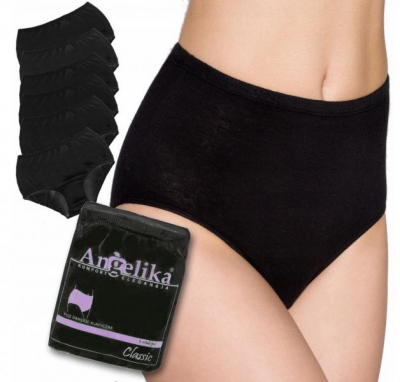 Bavlněné kalhotky Angelika s vysokým pasem, 6ks v balení - černé - S (36)