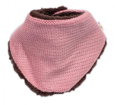 Pletená zimní čepice s kožíškem a šátkem Teddy Bear, - růžová, vel. 68/74 - 68-74 (6-9m)