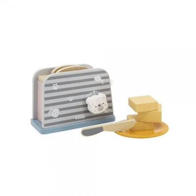 Lelin Dřevěná hračka - Toaster medvídek- šedý
