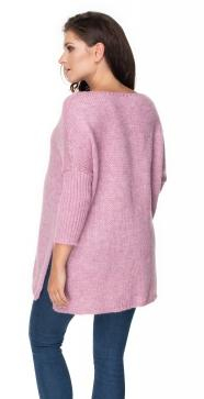 Volný těhotenský svetr lila - vzor pletený cop - UNI