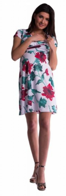 Těhotenské a kojící šaty s květinovým vzorem - červené květy - vel. S - S (36)