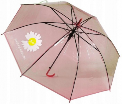 Dětský průhledný holový deštník Kopretina - růžový