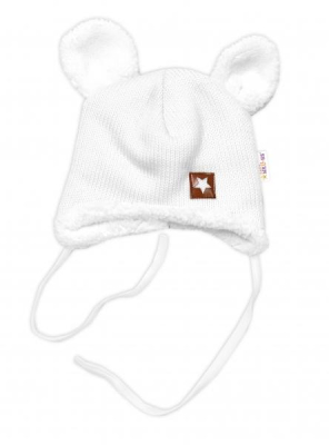 Pletená zimní čepice s kožíškem a šátkem Star - bílá - 56-62 (0-3m)