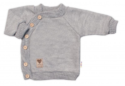Dětský pletený svetřík s knoflíčky, zap. bokem, Hand Made - šedý, vel. 80/86 - 80-86 (12-18m)