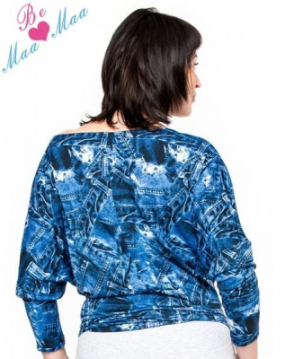 Těhotenské stylové triko, halenka s JEANS vzorem - L/XL