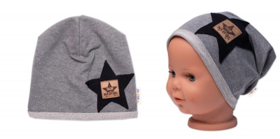 Dětská čepice bavlna, Baby Star, - šedá, vel. 92/98 - 92-98 (18-36m)