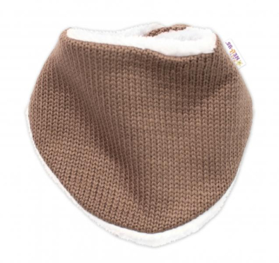 Pletená zimní čepice s kožíškem a šátkem Star - hnědá - 56-62 (0-3m)