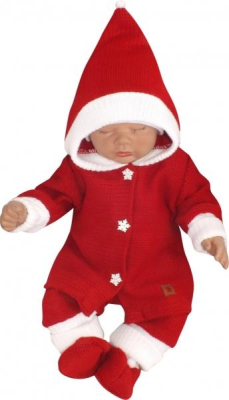 3-dílná pletená souprava, kabátek, kalhoty a botičky Baby Santa - červená, vel. 86 - 86 (12-18m)
